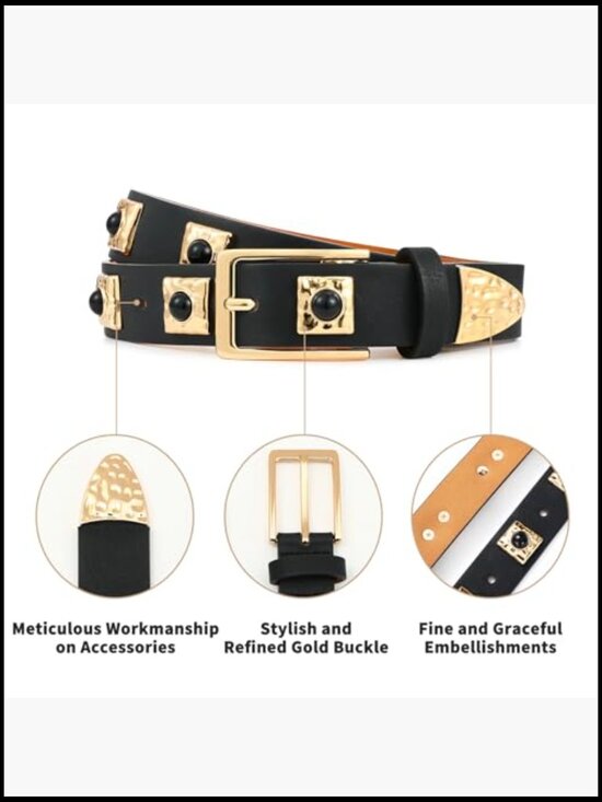 Faux Leather Gold Buckle Belt with Metal Accents for Jeans & Dresses main image 4